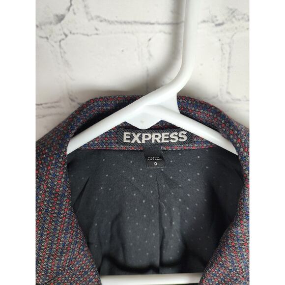 Express Womens Gray Blue Check Long Sleeve Lapel One-Button Blazer Size 0 XS - Picture 2 of 3